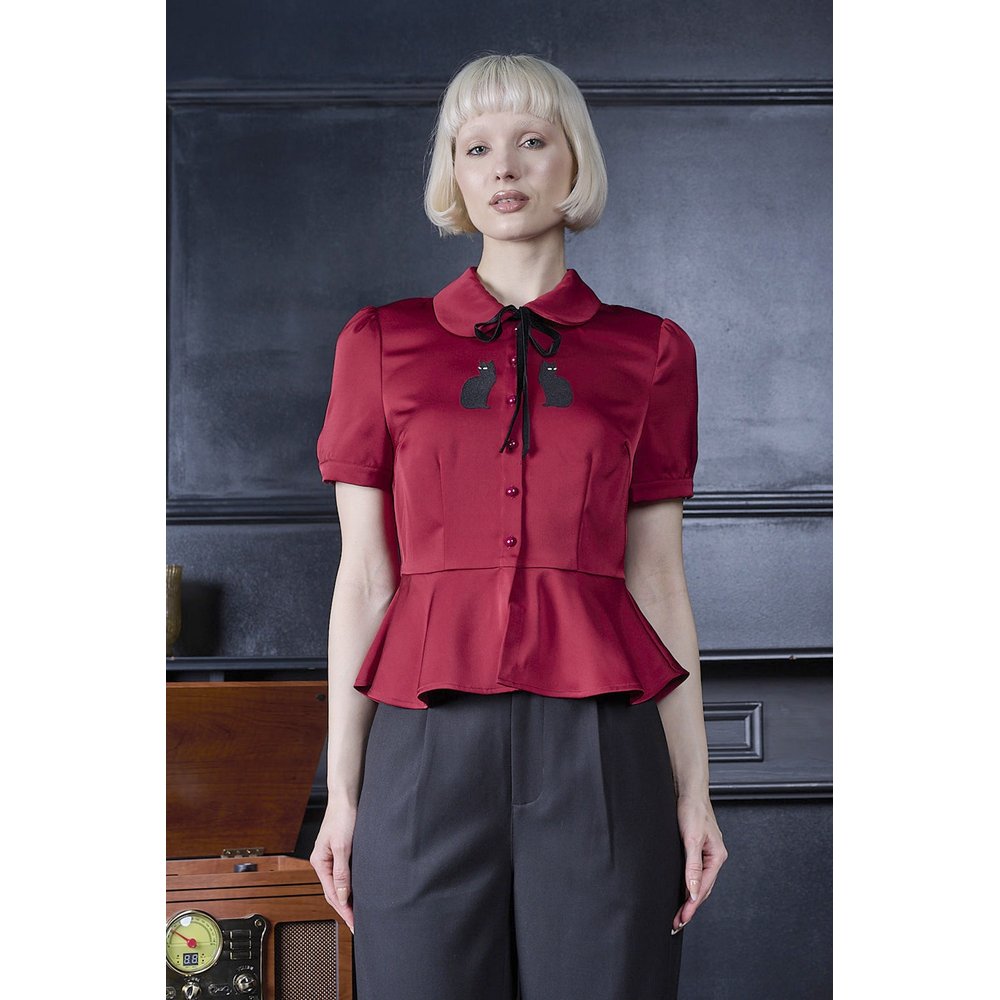 Banned - Prue Cats Blouse - Bordeaux rood